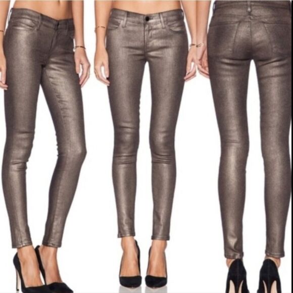☔️🔸️J Brand Bronze Metallic "Gold Dust" Stretch Super Skinny Jeans Size 6/28 - Picture 1 of 12